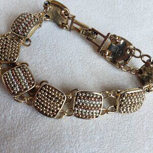 Vintage Liz Claiborne Bracelet Gold Tone Square Links Clear and Rose Gold Stones